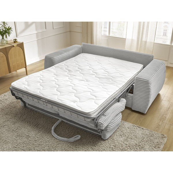 Jasnoszara sztruksowa rozkładana sofa do spania 220 cm Hugo – Bobochic Paris-image-1