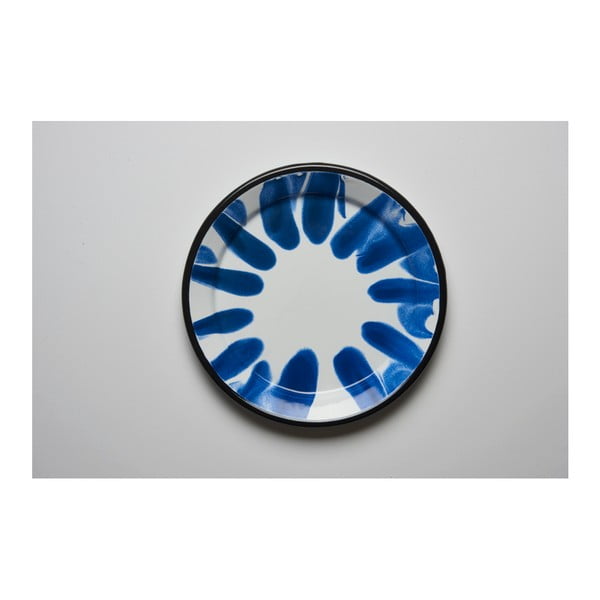 Niebiesko-biały talerz emaliowany Kapka Little Color, Ø 24,5 cm