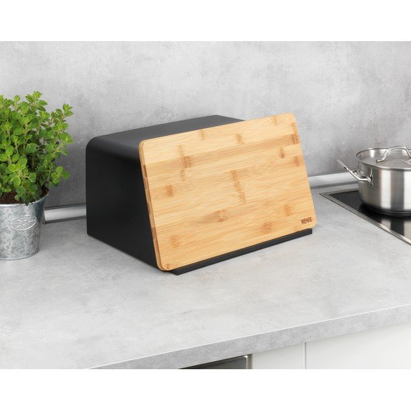 Czarny chlebak z bambusową pokrywą Wenko Kubo-image-4