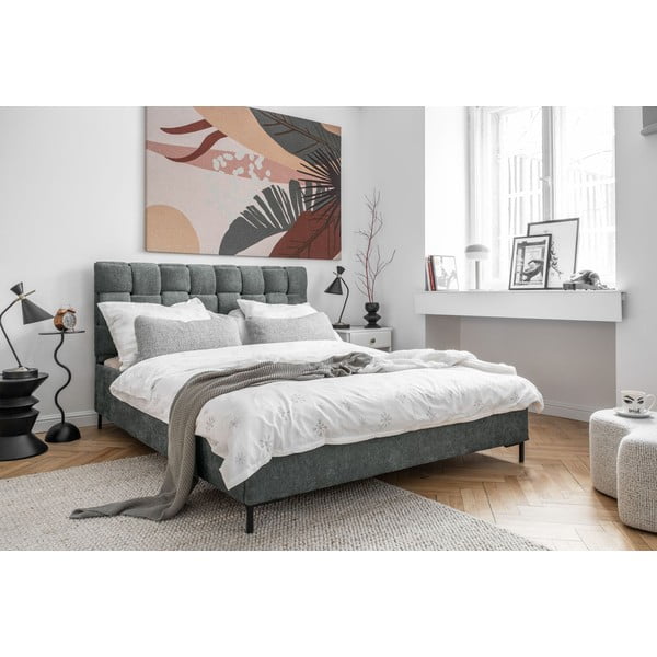 Jasnozielone tapicerowane łóżko dwuosobowe ze stelażem 180x200 cm Eve – Miuform-image-3