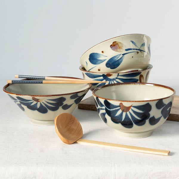 Niebiesko-beżowa porcelanowa miska na ramen 1 l Flower – Rex London-image-1