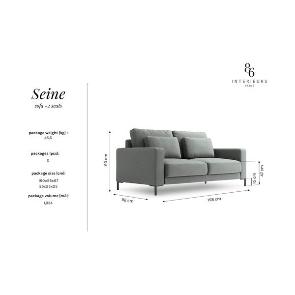 Szara sofa Interieurs 86 Seine, 158 cm-image-4