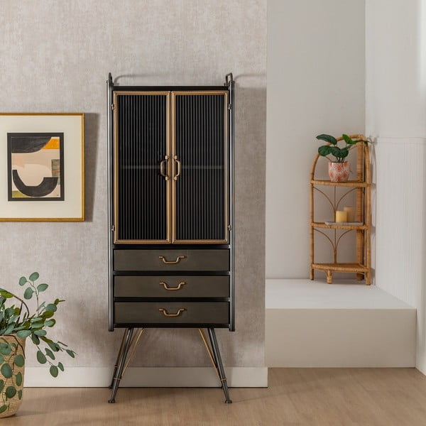 Czarna metalowa witryna 58x150 cm Brick – Ixia-image-1