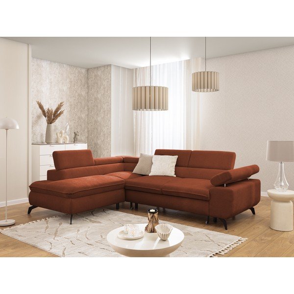 Narożnik z tkaniny szenilowej w kolorze terakoty (lewostronny/w kształcie litery L) Marbeya  – Ropez-image-1