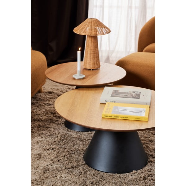 Czarny okrągły stolik z blatem w dekorze dębu ø 85 cm Soli – Actona-image-1