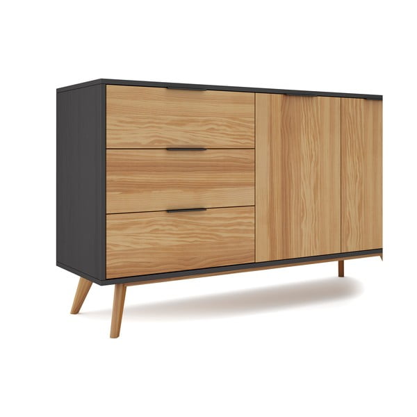 Czarno-naturalna niska komoda z drewna sosnowego 140x81 cm Lavis – Marckeric-image-4