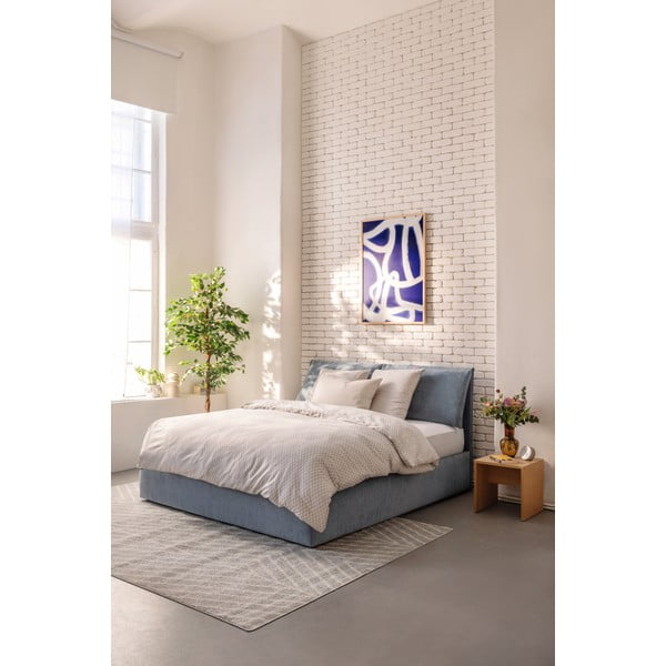 Niebieskie tapicerowane łóżko dwuosobowe ze schowkiem i stelażem 160x200 cm Thessa Pillow – Bonami Selection-image-1