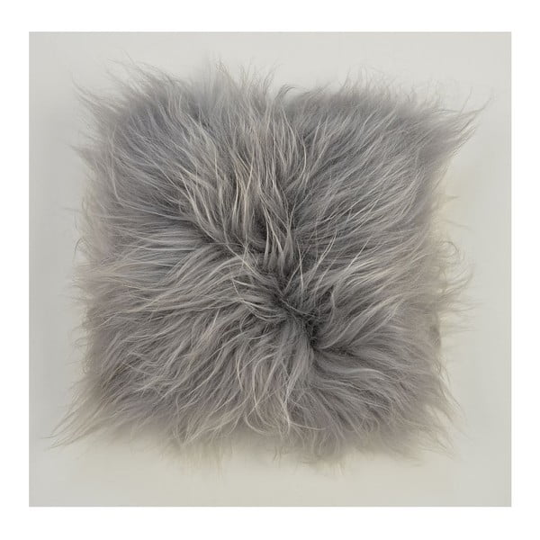 Dwustronna futrzana poduszka z długim włosem Grey, 50x50 cm