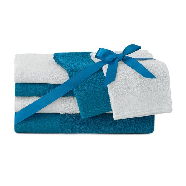 Niebieskie/szare bawełniane ręczniki zestaw 6 szt. frotte Flos – Restilo-image-1