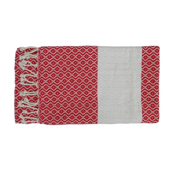 Czerwony ręcznik tkany ręcznie z wysokiej jakości bawełny Hammam Oasa, 100x180 cm