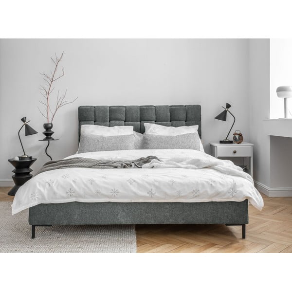 Jasnozielone tapicerowane łóżko dwuosobowe ze stelażem 180x200 cm Eve – Miuform-image-1