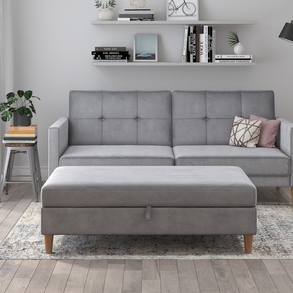 Jasnoszary aksamitny podnóżek Lilly – Støraa-image-1