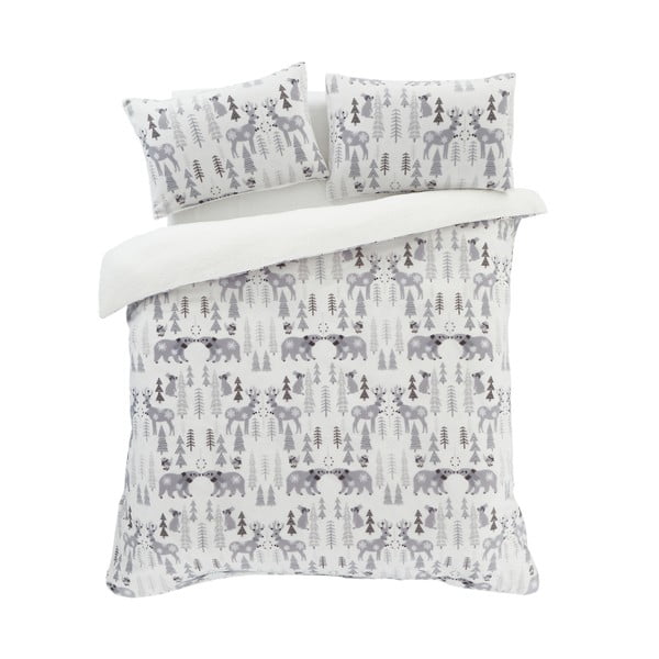 Biało-szara pościel jednoosobowa z mikropluszu 135x200 cm Winter Wonderland – Catherine Lansfield-image-2
