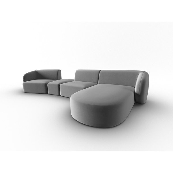 Szary aksamitny narożnik (prawostronny/z szezlongiem) Paolo – Milo Casa-image-2