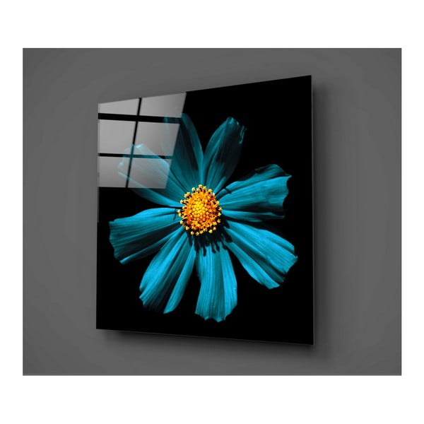 Czarno-turkusowy obraz szklany Insigne Flowerina, 30x30 cm