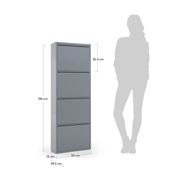 Jasnoszara metalowa uchylna szafka na buty 50x136x15 cm Ode – Kave Home-image-2