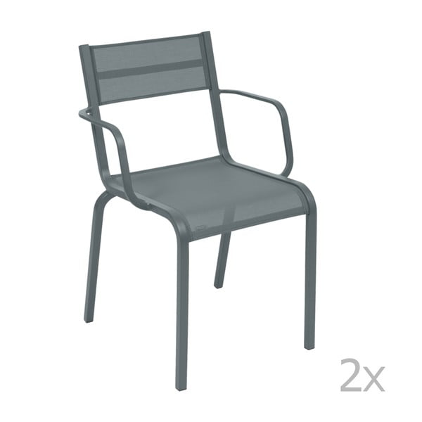 Komplet 2 ciemnoszarych metalowych krzeseł ogrodowych Fermob Oléron Arms