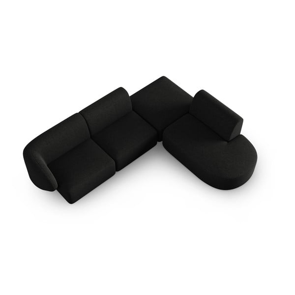 Czarny narożnik z tkaniny szenilowej (prawostronny/w kształcie litery L) Paolo – Milo Casa-image-1