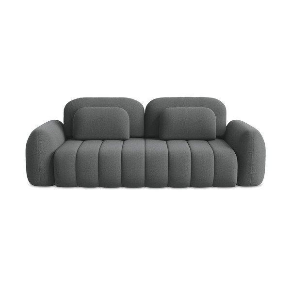 Ciemnoszara sofa rozkładana z materiału bouclé ze schowkiem 266 cm Pele – Makamii
