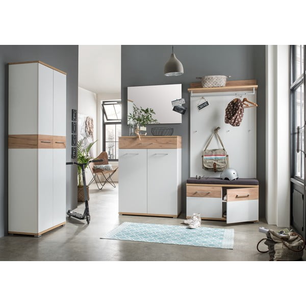 Biały/naturalny panel z wieszakami do przedpokoju w dekorze dębu Topix – Germania-image-1