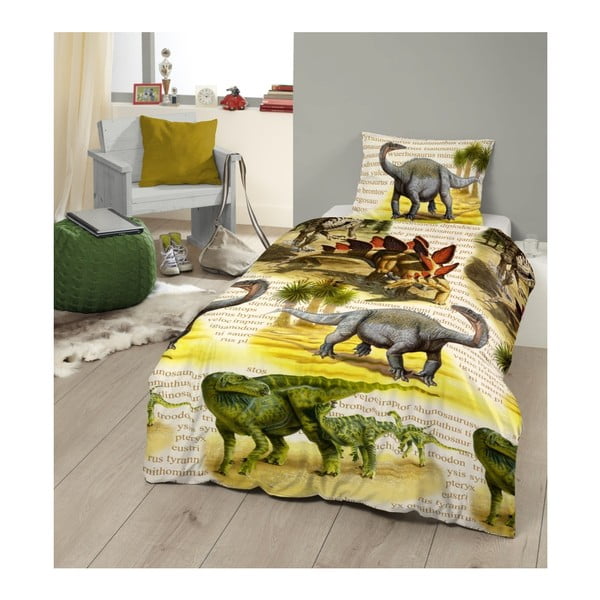 Dziecięca pościel jednoosobowa z bawełny Good Morning Dinos, 140x200 cm-image-1