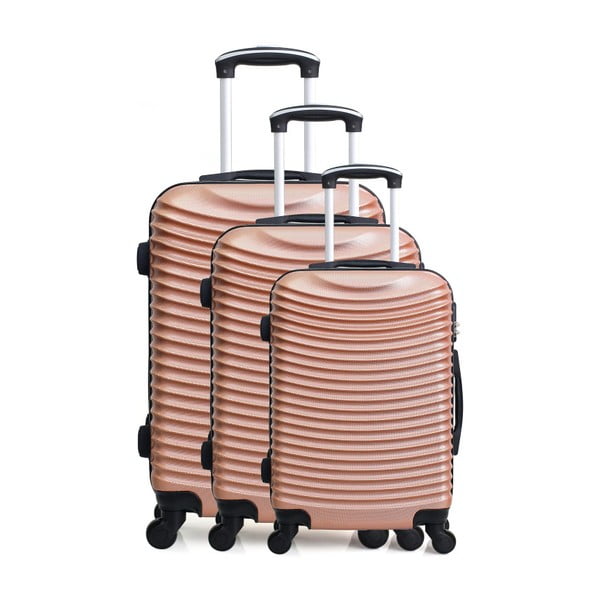 Zestaw 3 walizek na kółkach w kolorze różowego złota Hero Jasmine