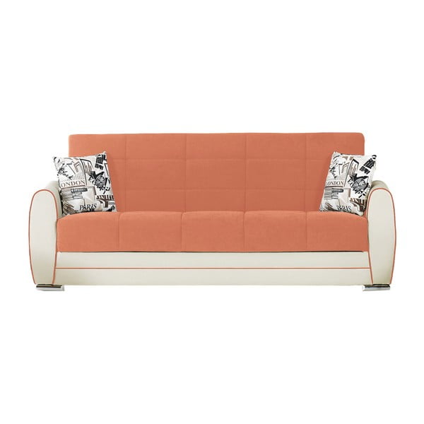 Ceglasto-kremowa trzyosobowa sofa rozkładana ze schowkiem Esidra Rest