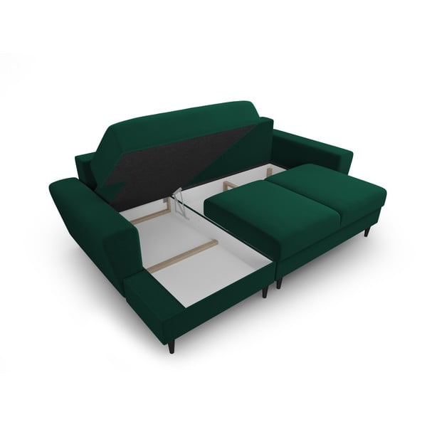 Zielony aksamitny rozkładany narożnik ze schowkiem (lewostronny/z szezlongiem) Kyoto – Cosmopolitan Design-image-3