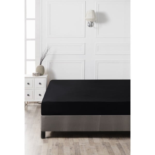 Czarne bawełniane prześcieradło z gumką 140x200 cm – Mijolnir-image-2