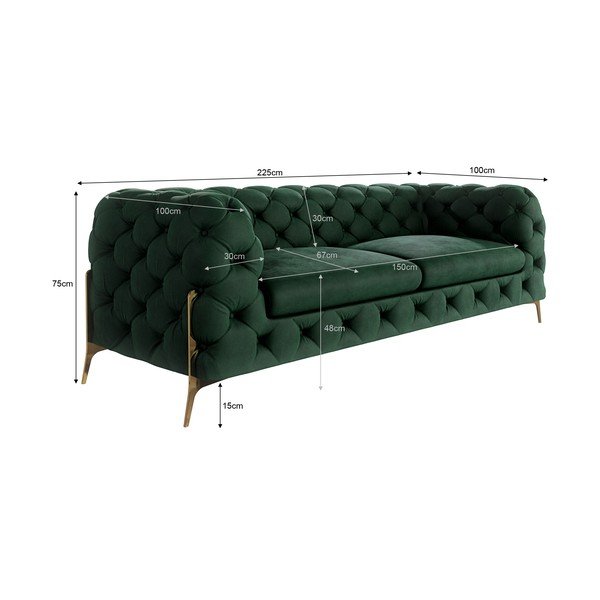 Ciemnozielona aksamitna sofa 225 cm Chelsea Bis – Ropez-image-4