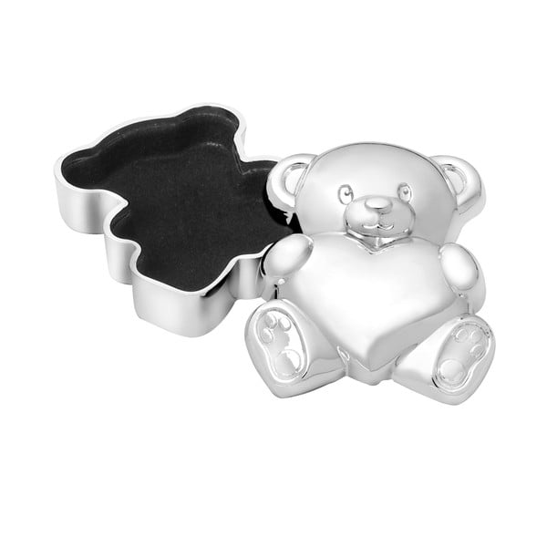 Metalowa szkatułka na pierwszy mleczny ząbek w kolorze srebra z połyskiem 6x5x2 cm Bear with Heart – Zilverstad