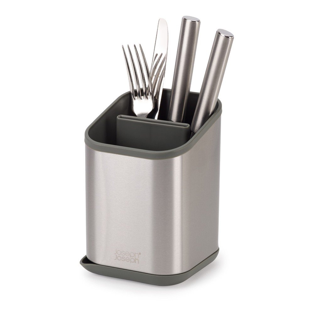 Ociekacz na sztućce ze stali nierdzewnej w kolorze srebra z połyskiem 11x11,5 cm Duo Steel – Joseph Joseph