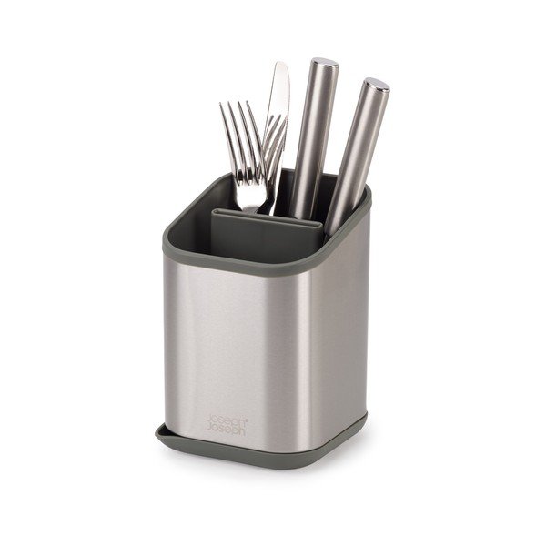 Ociekacz na sztućce ze stali nierdzewnej w kolorze srebra z połyskiem 11x11,5 cm Duo Steel – Joseph Joseph