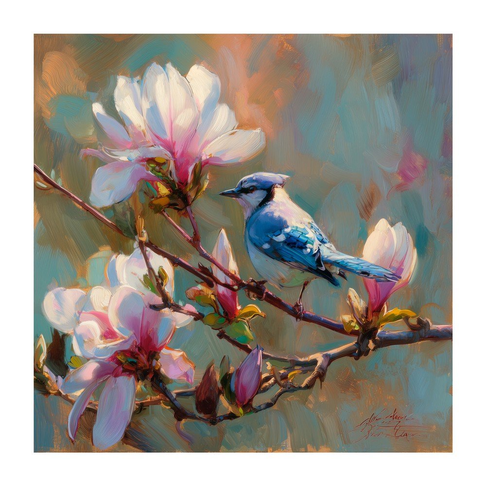 Obraz drukowany na płótnie 32x32 cm Bluejay & Blossom – Styler