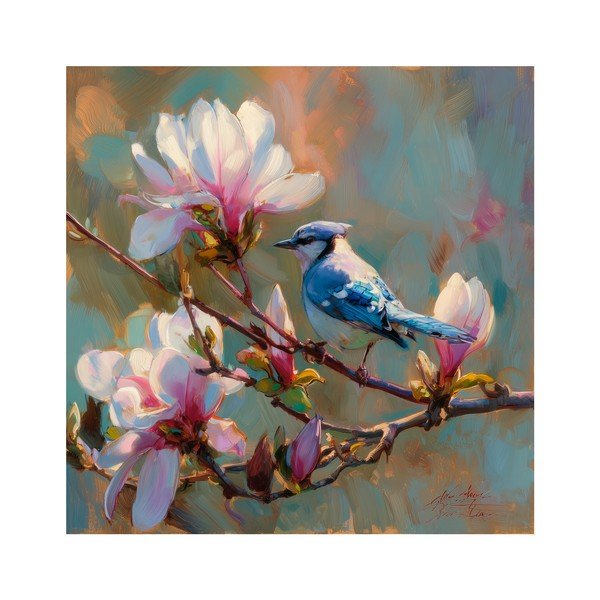 Obraz drukowany na płótnie 32x32 cm Bluejay & Blossom – Styler
