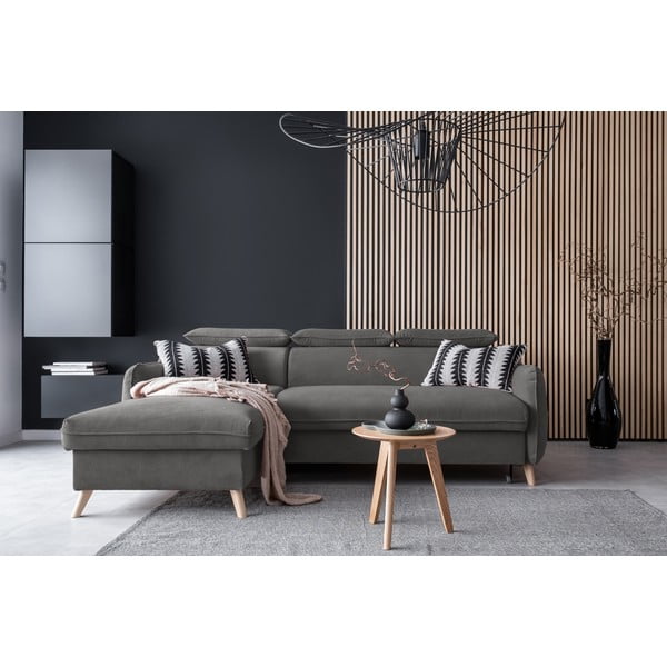 Ciemnoszary aksamitny rozkładany narożnik (lewostronny) Sweet Harmony – Miuform-image-1