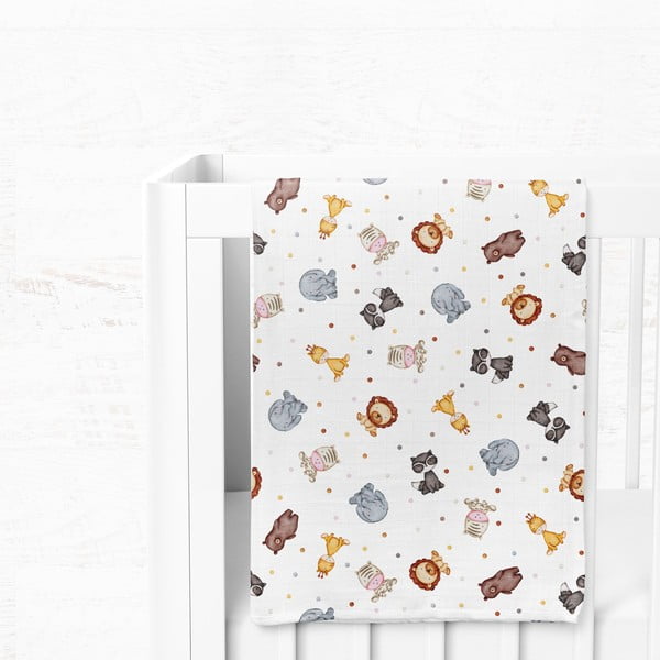 Biały koc dziecięcy muślinowy 75x100 cm Zoo – Mijolnir-image-3
