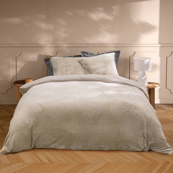 Beżowa pościel dwuosobowa z mikfroflaneli 3-częściowa 240x220 cm Flanou – douceur d'intérieur-image-1