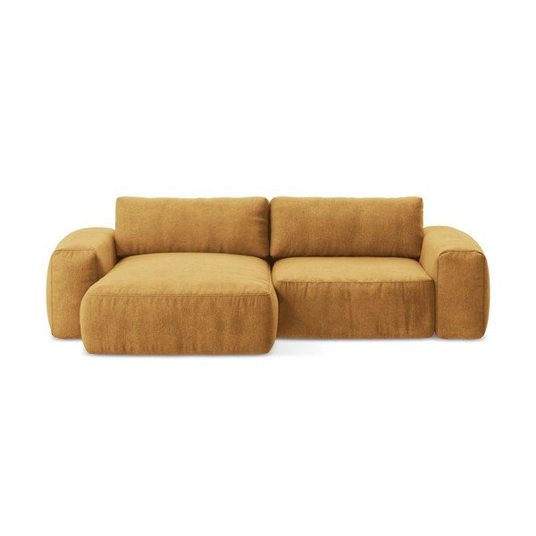 Musztardowy rozkładany narożnik z tkaniny szenilowej (lewostronny/z szezlongiem) Kuki – Makamii