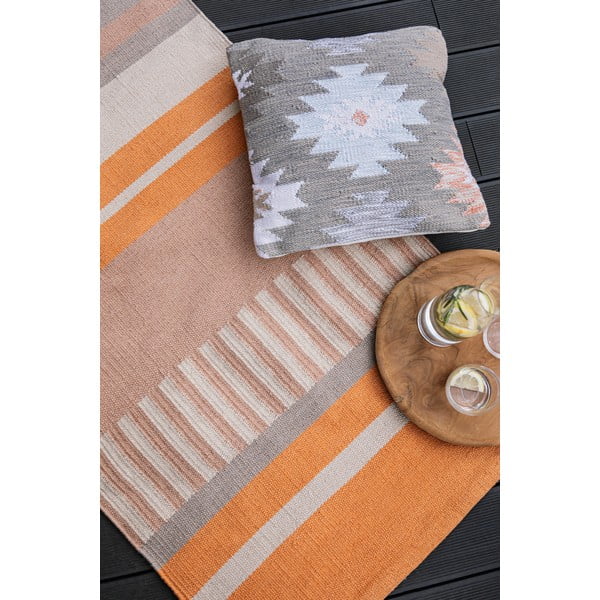 Beżowo-poramańczowy dwustronny zewnętrzny dywan z tworzywa z recyklingu Green Decore Bella, 80x180 cm-image-1