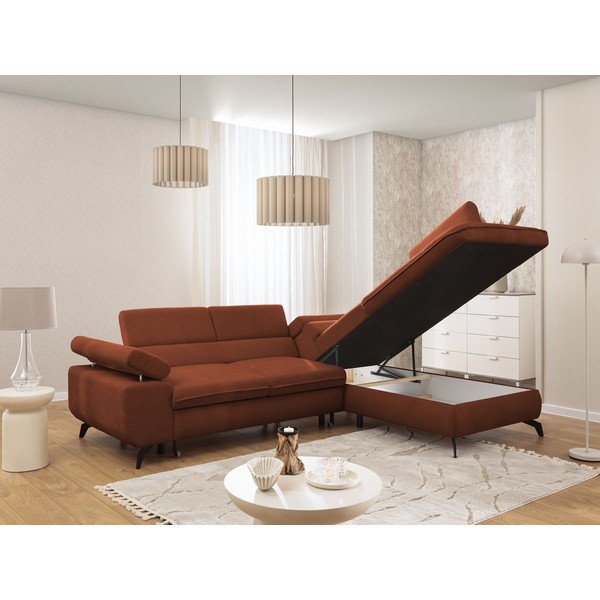 Narożnik z tkaniny szenilowej w kolorze terakoty (prawostronny/w kształcie litery L) Marbeya  – Ropez-image-4