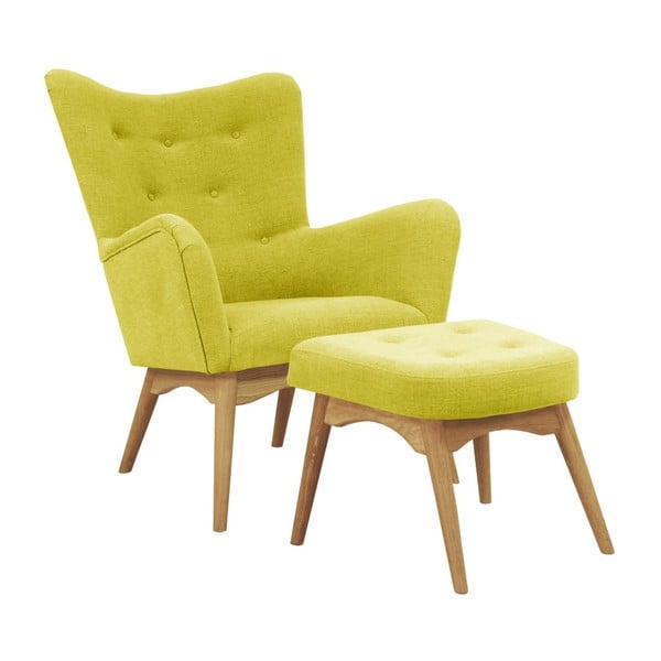 Żółty fotel z podnóżkiem Helga Interiors Karl
