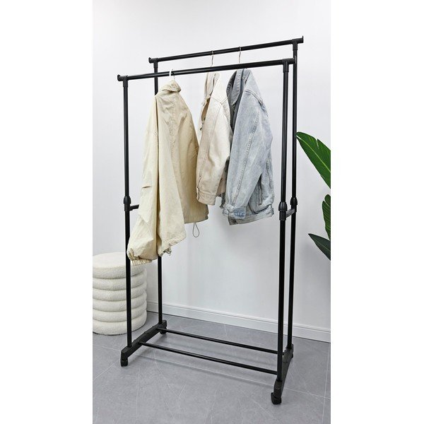 Czarny metalowy stojak na ubrania na kółkach 80x160x42 cm Roald – Yes Everyday-image-1