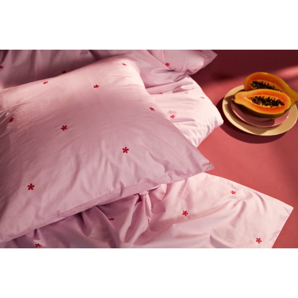 Różowa pościel jednoosobowa z perkalu bawełnianego 140x200 cm Daisy – JUNA-image-1