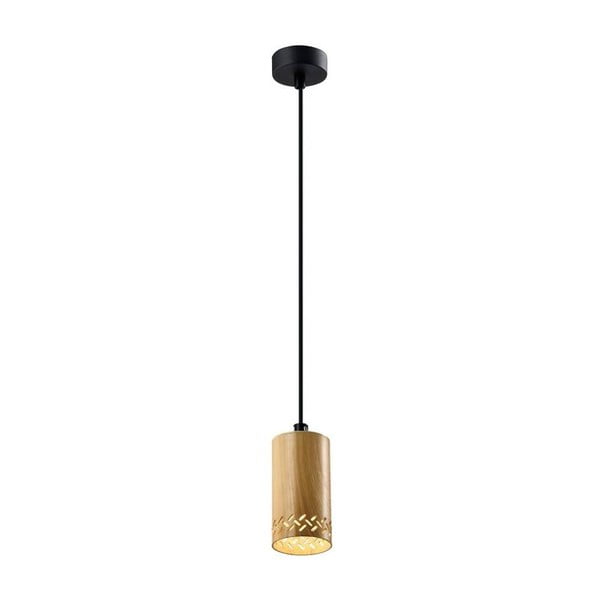 Czarna lampa wisząca z drewnianym kloszem ø 7 cm Tubo – Candellux Lighting