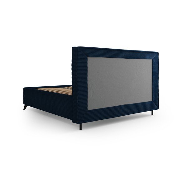 Ciemnoniebieskie tapicerowane łóżko dwuosobowe ze schowkiem i stelażem 160x200 cm Malou – Milo Casa-image-4