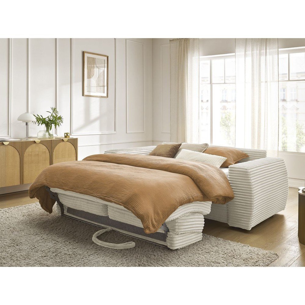 Beżowa sztruksowa rozkładana sofa do spania 220 cm Hugo – Bobochic Paris (zdjęcie 4)
