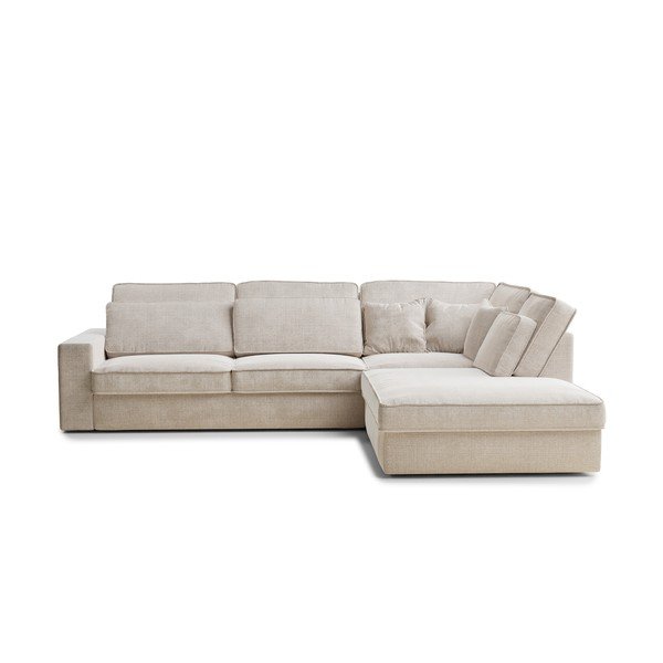 Kremowy narożnik z tkaniny szenilowej (prawostronny/w kształcie litery L) Kirou – Maison de Rêve