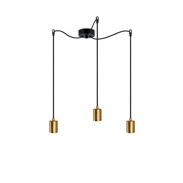Lampa wisząca z 3 czarnymi kablami i oprawami żarówek w kolorze złota Sotto Luce Cero