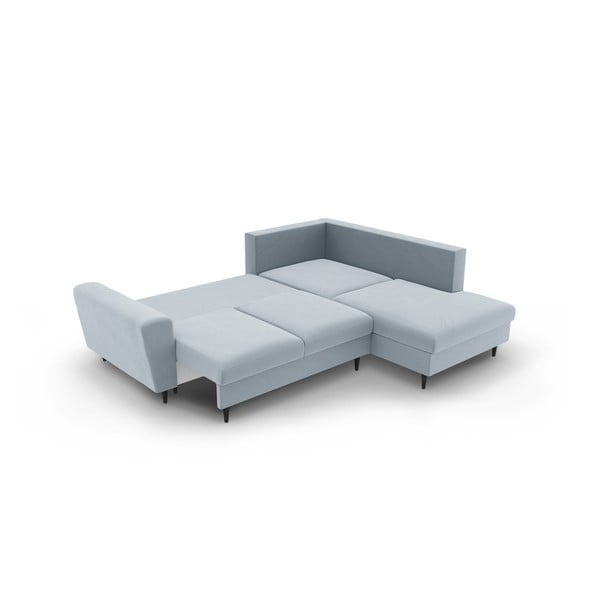 Jasnoniebieski aksamitny rozkładany narożnik ze schowkiem (prawostronny/w kształcie litery L) Kyoto – Cosmopolitan Design-image-4